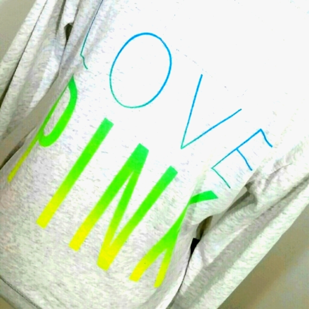 Light Gray Graphic hoodie pockets Neon Lab Logo Love Pink Lightweight